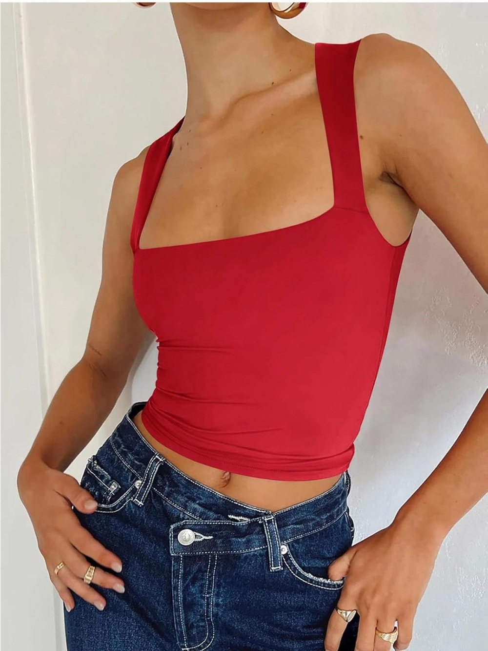 ReoRia Red Square Neck Crop Tank